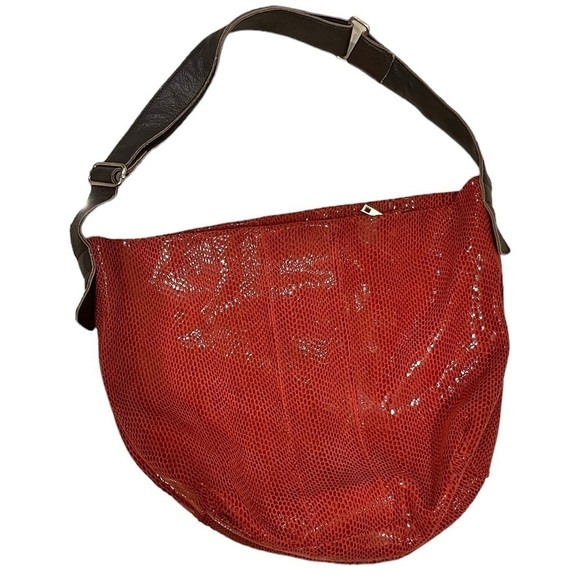 Charmes’ Red Leather Snakeskin Slouch Hobo Shoulder Bag Brown Strap - Picture 1 of 12